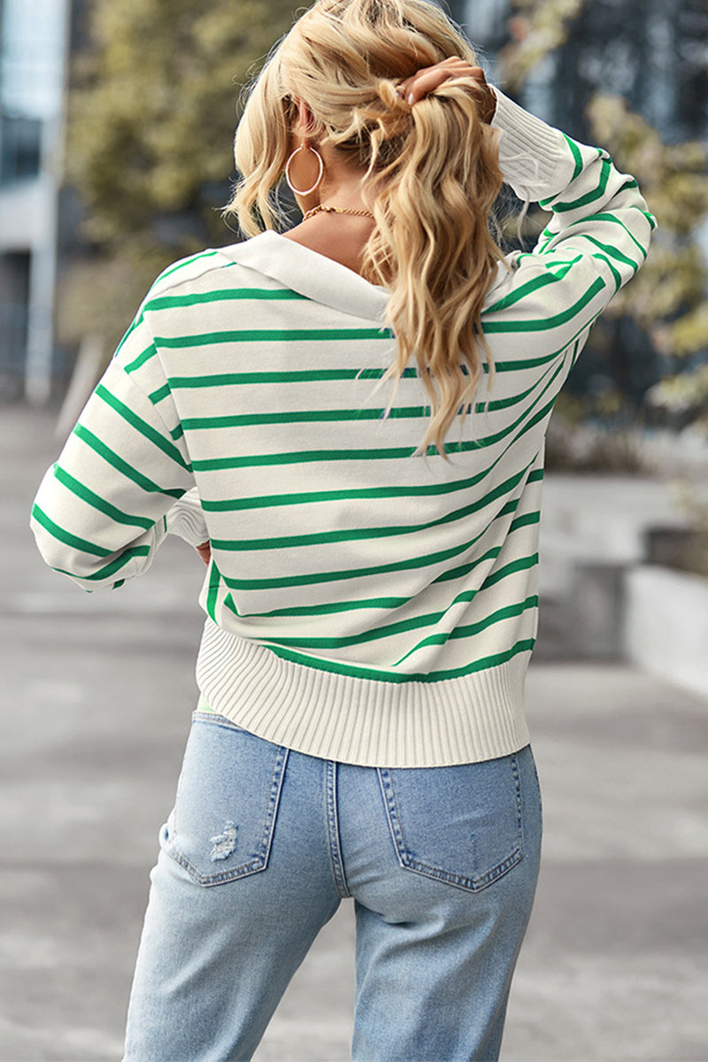 Polo Collar Striped Sweater