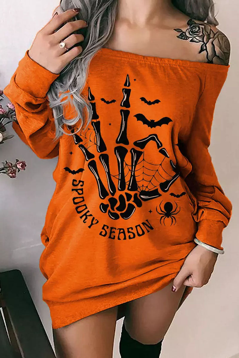 Halloween Spooky Season Skeleton Hand Spider Bat Sweatshirt Dress