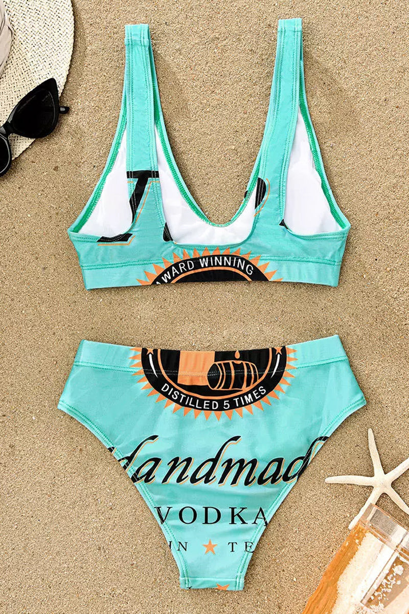 Drinks Letter Graphic Print Two Pieces Swimwear