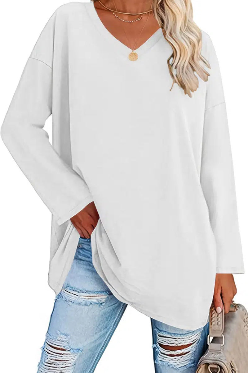 V-Neck Solid Color Oversized Top