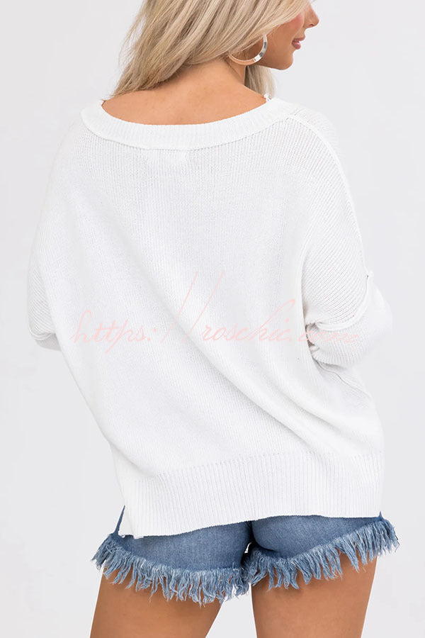 Independence Day Patchwork Long Sleeved Crew Neck Knitted Sweater