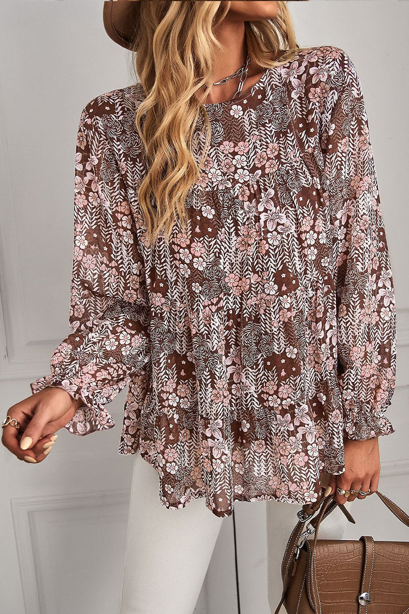 Round Neck Floral Loose Top