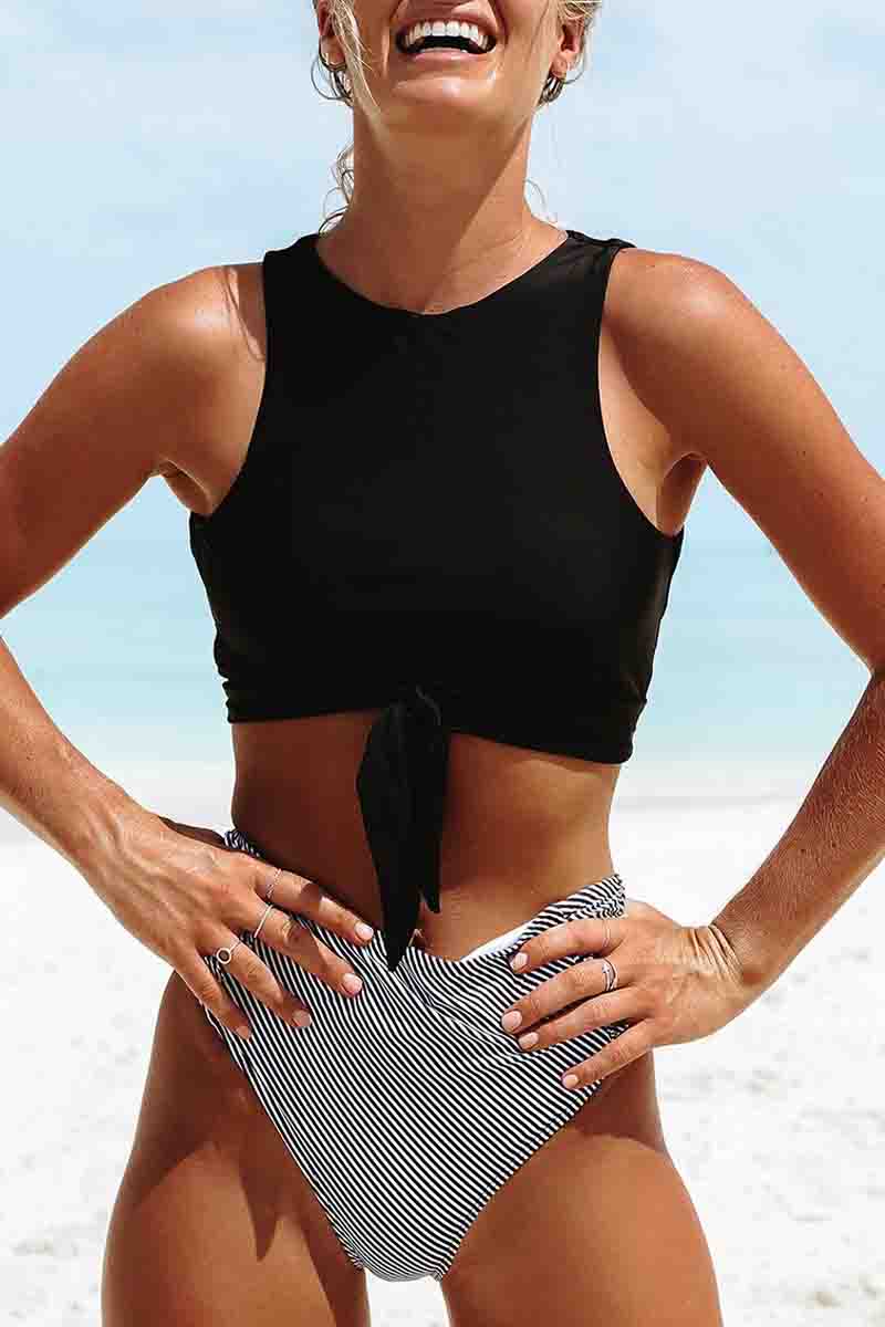 Knot Front High Waist Two Pieces Swimsuit