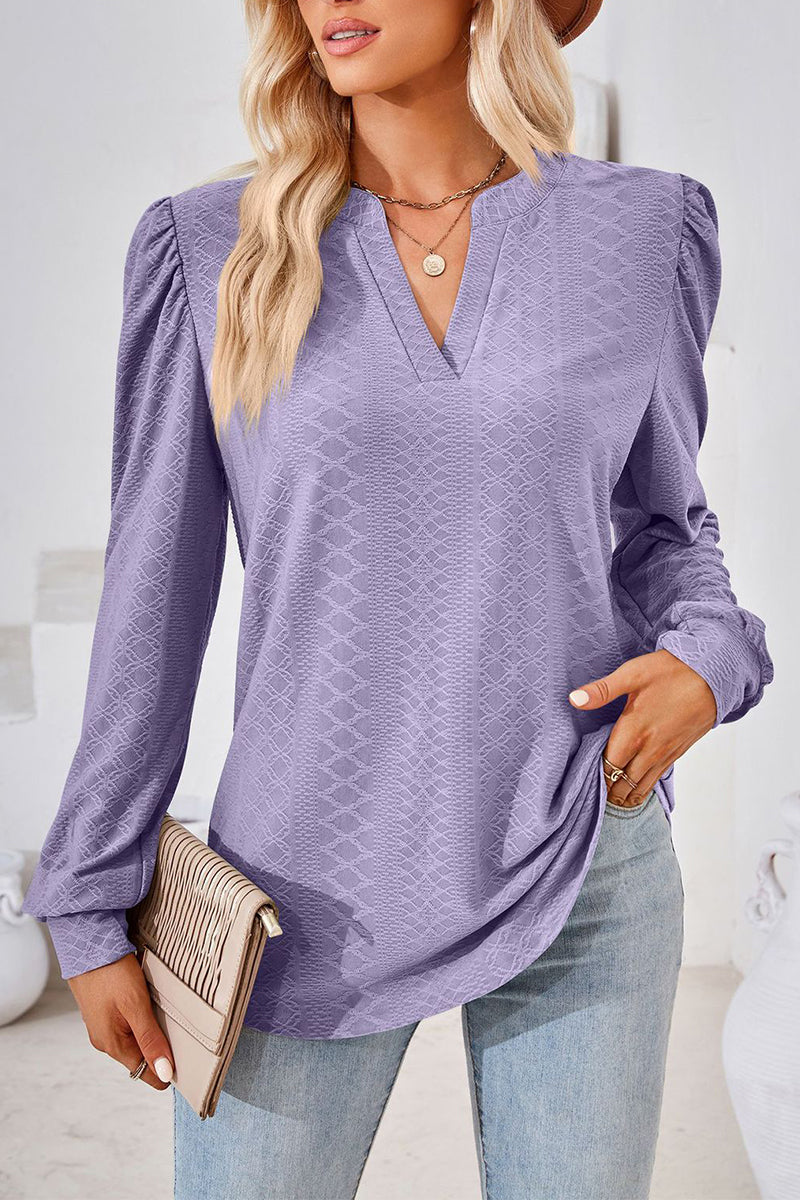 Jacquard V-neck Long Sleeve Top