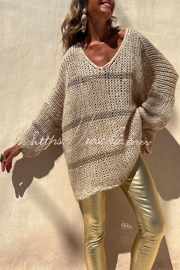 Autumn Brunch Knit Striped Colorblock Loose Pullover Sweater