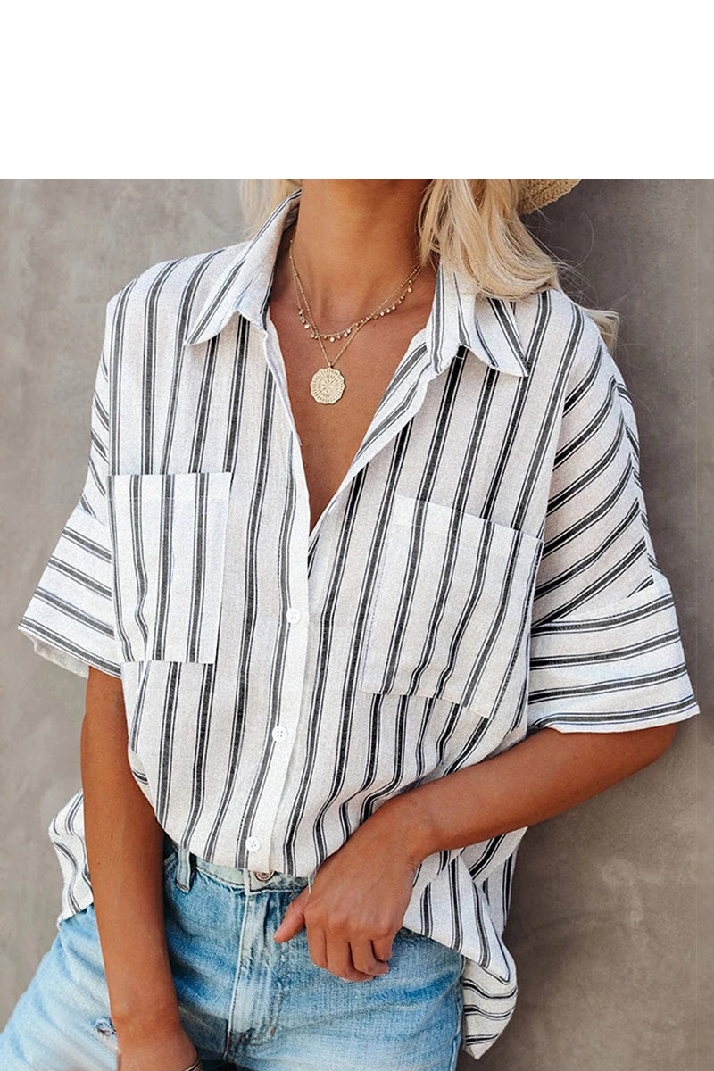 Short-sleeved Striped Single-breasted Casual Shirt