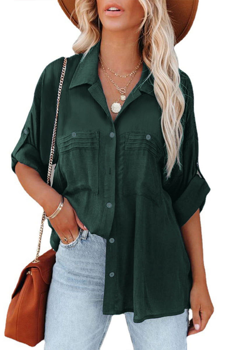 Solid Color Pocket Long Sleeve Shirt