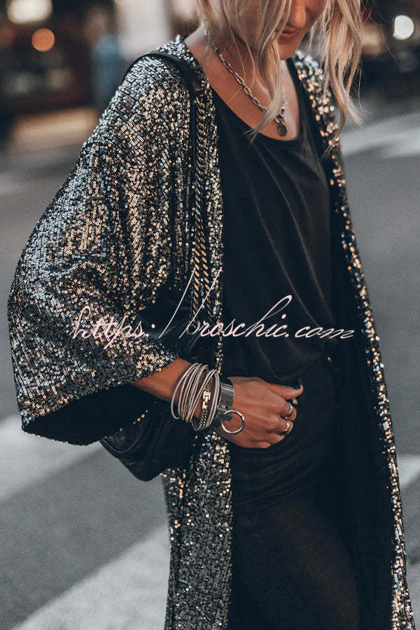 Disco Glamour Sequin Bell Sleeve Kimono