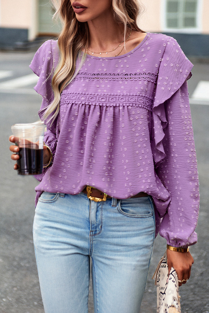 Solid Color Puff Sleeve Casual Long Sleeve Top