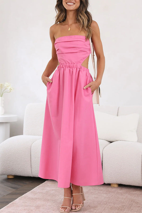 Strapless Pocketed Elastic Waist Midi Dress