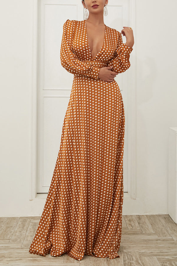 Yellow Polka Dots Long Sleeves Bohemian Dress