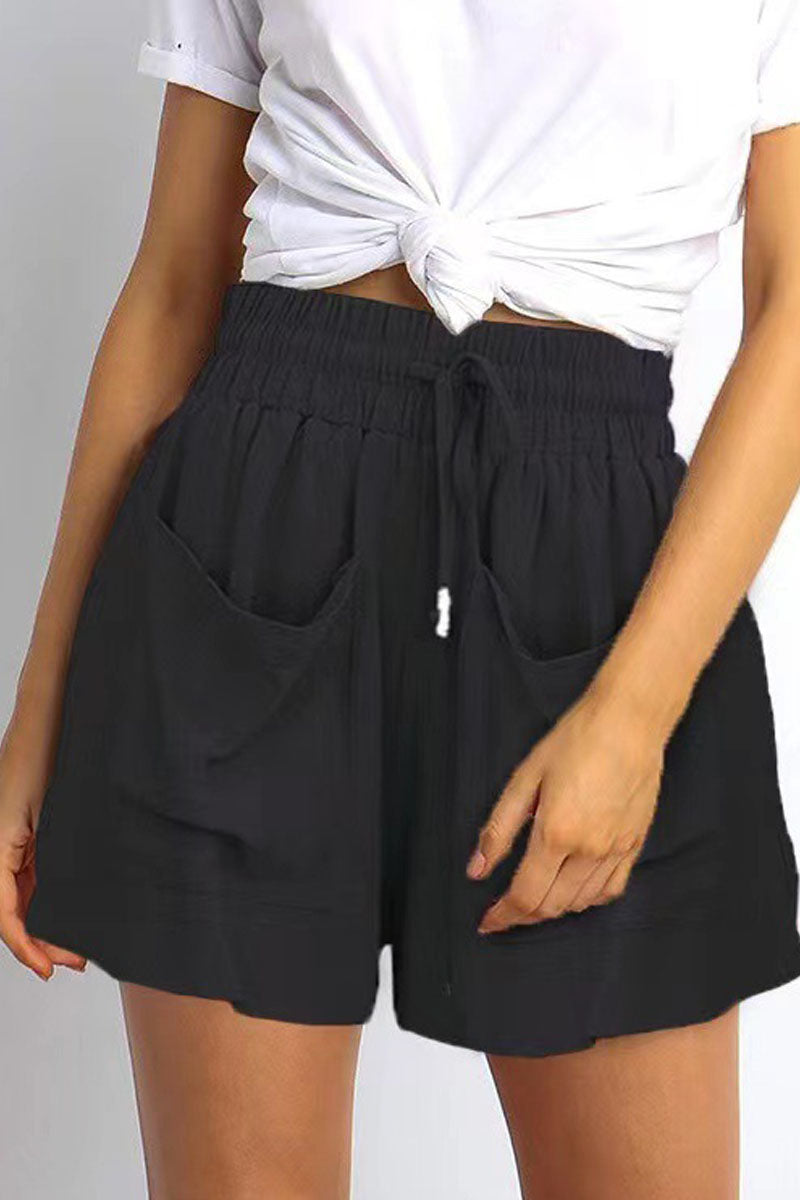 Fashion Casual Solid Pocket Loose High Waist Wide Leg Shorts