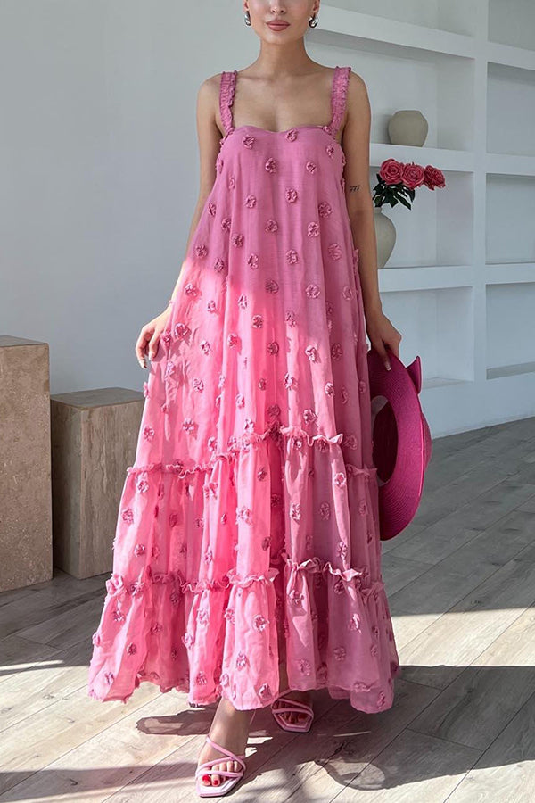 Pretty Lady Flower Decor A-line Layered Loose Maxi Dress - Fashionpara