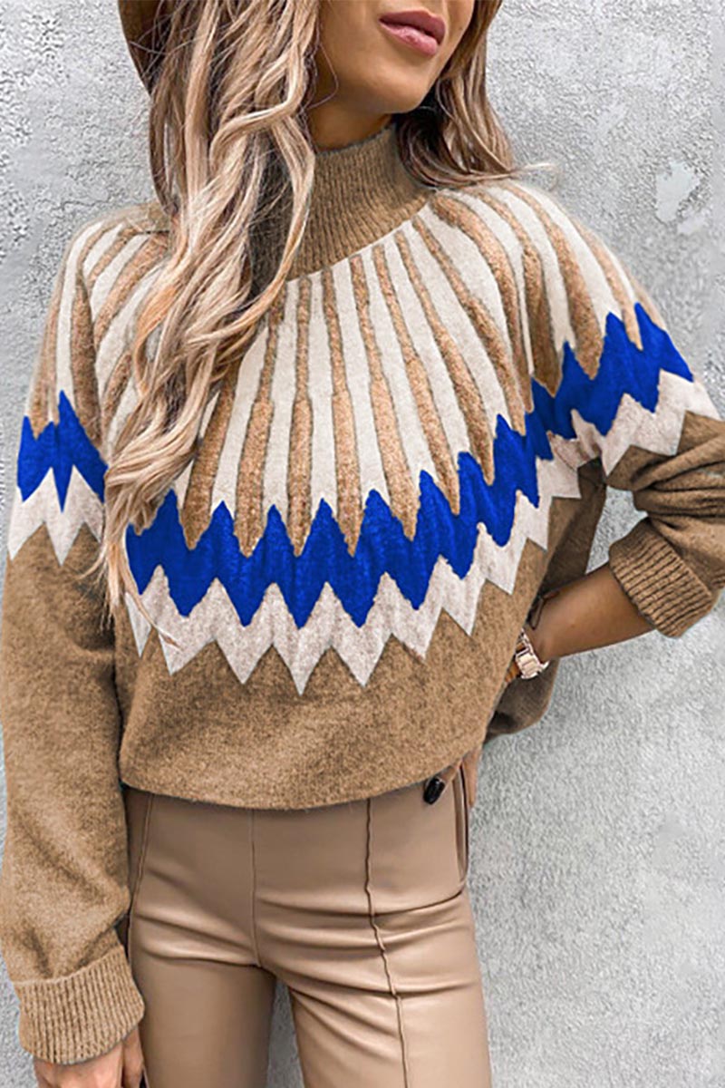 Turtleneck Geometric Print Sweater