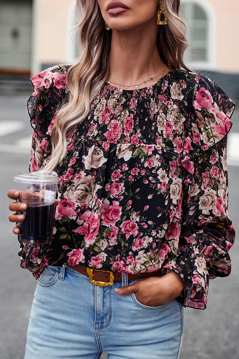 Bell Sleeve Chiffon Print Shirt