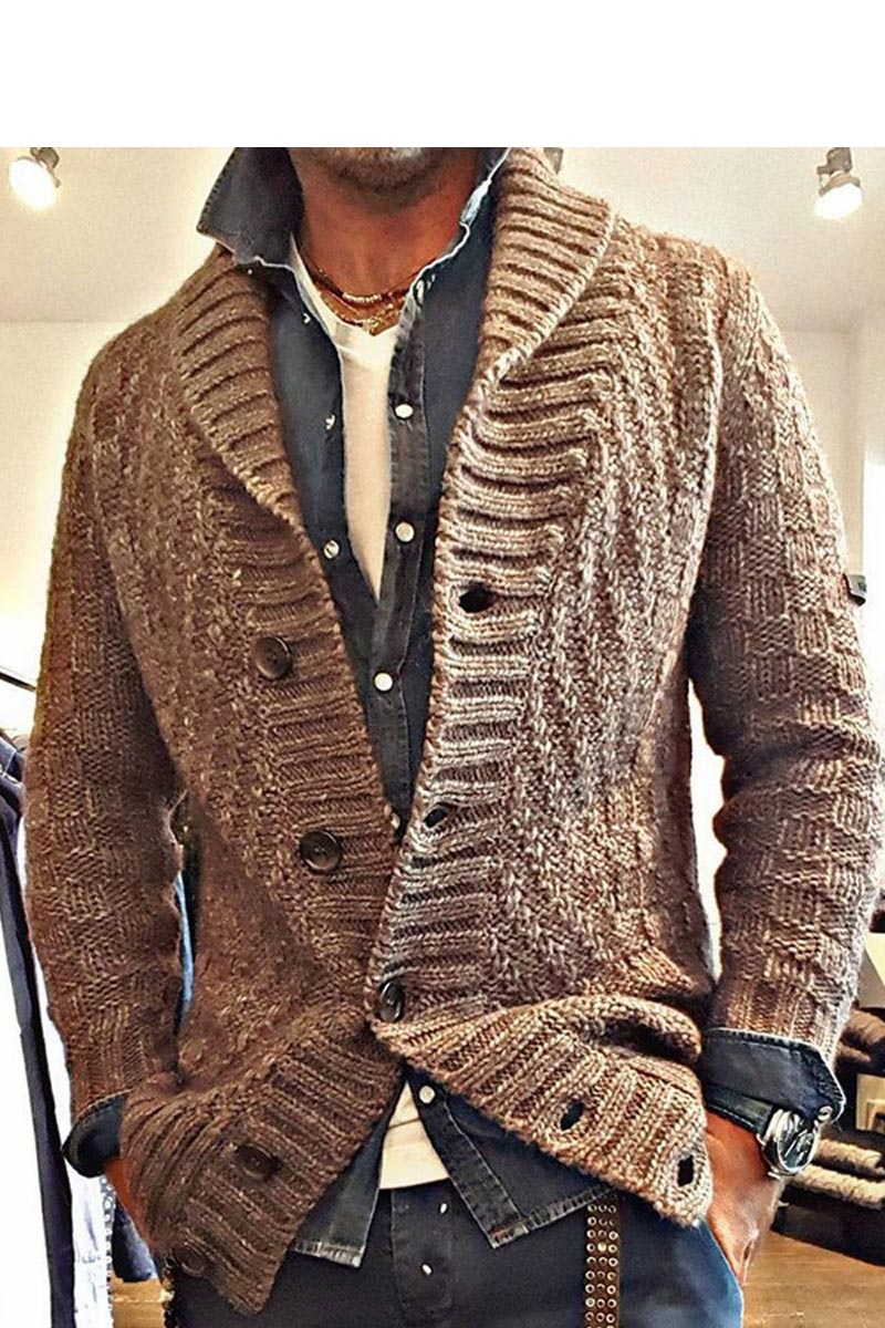 Uniqshe Men's Long Sleeve Solid Cardigan Knitted Jumper Jacket