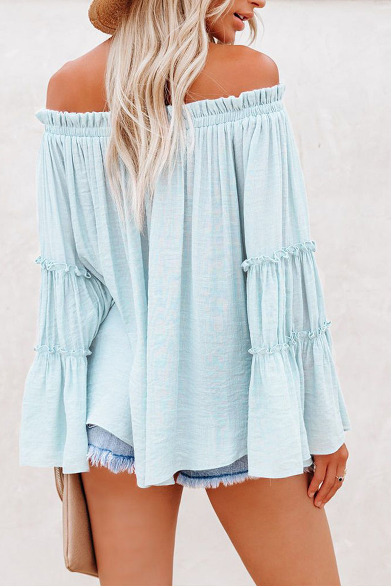 Solid Color Bell Sleeve Off Shoulder Top