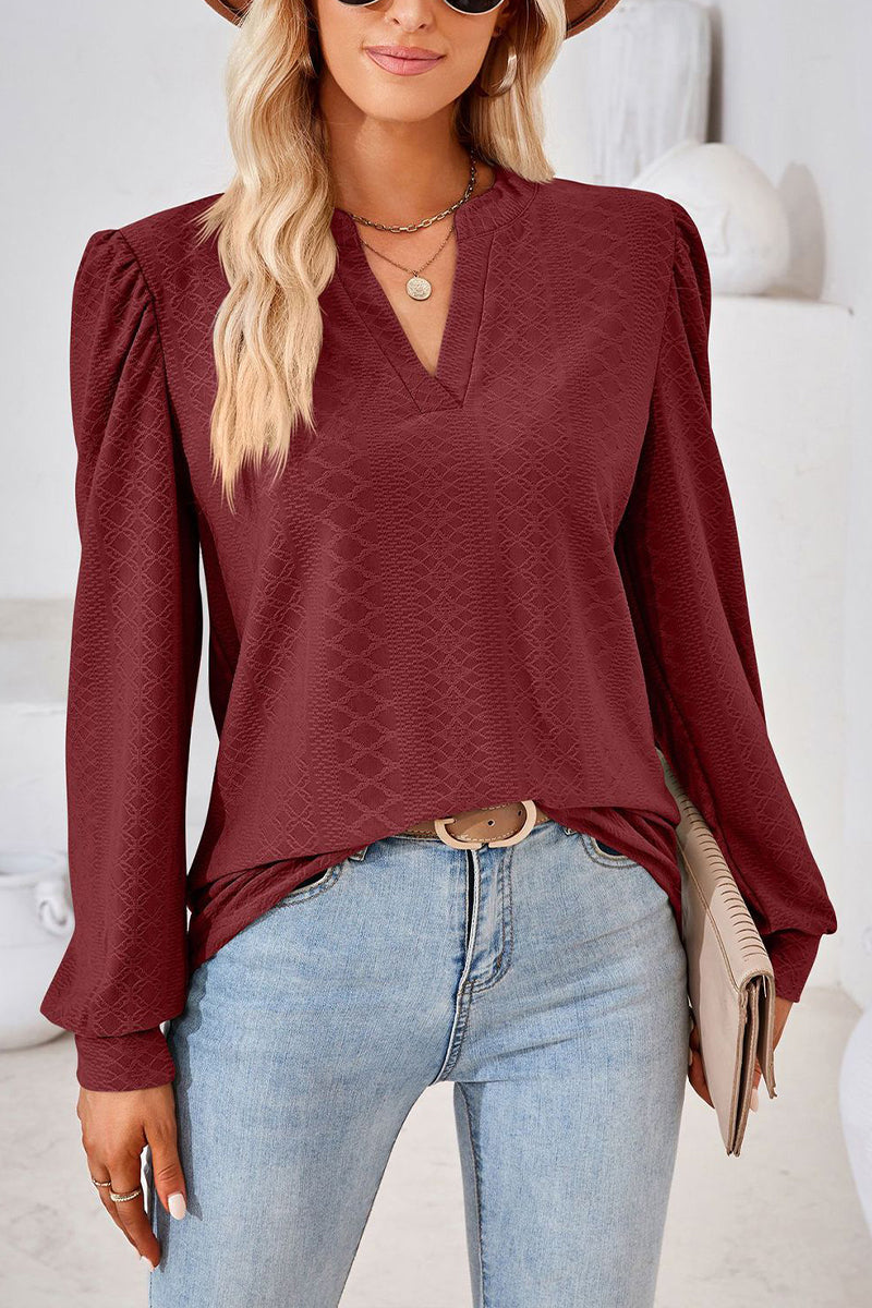 Jacquard V-neck Long Sleeve Top