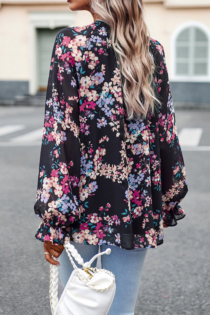 V-neck Floral Chiffon Shirt