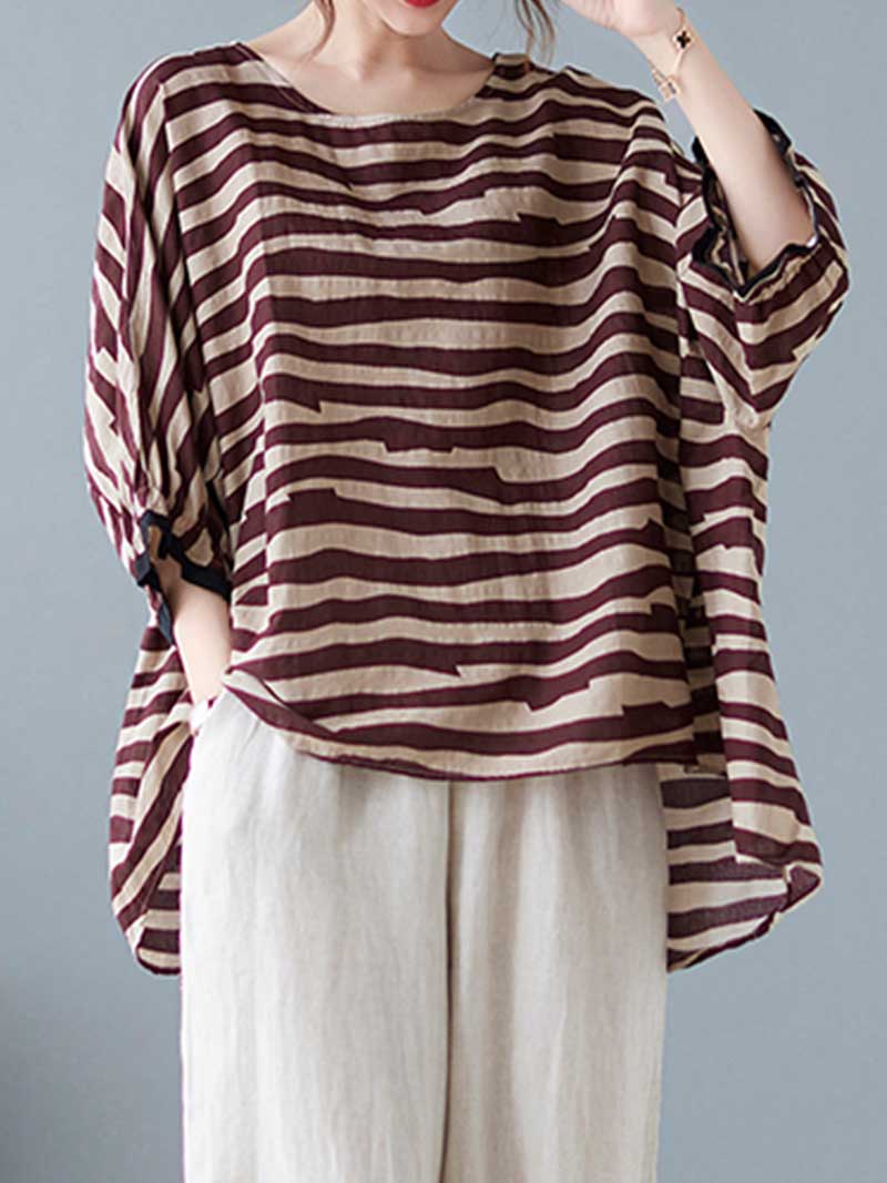 Printed Stripes Style Round-Neck Top