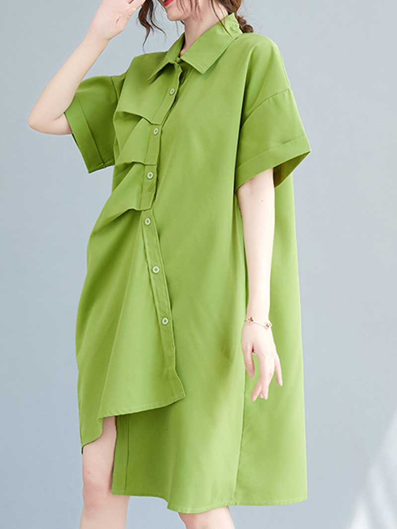 Cotton Short Sleeves Shirt Dress - Fashionpara