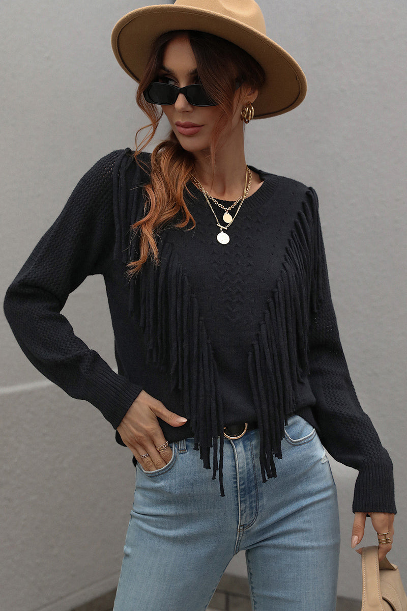 O Neck Tassel Design Sweater