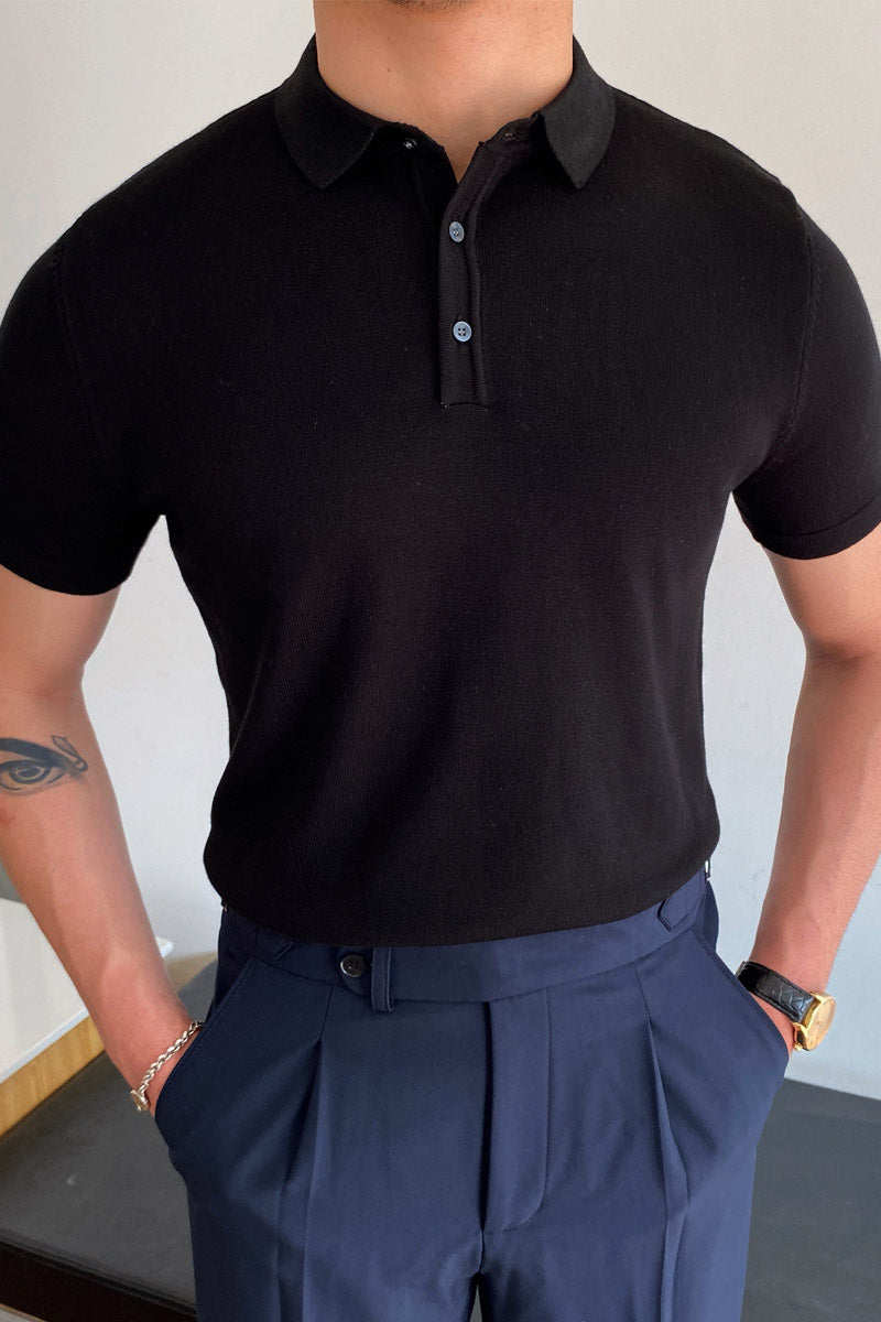 Fashion Contrast Colors Short Sleeve Knit Polo Shirt