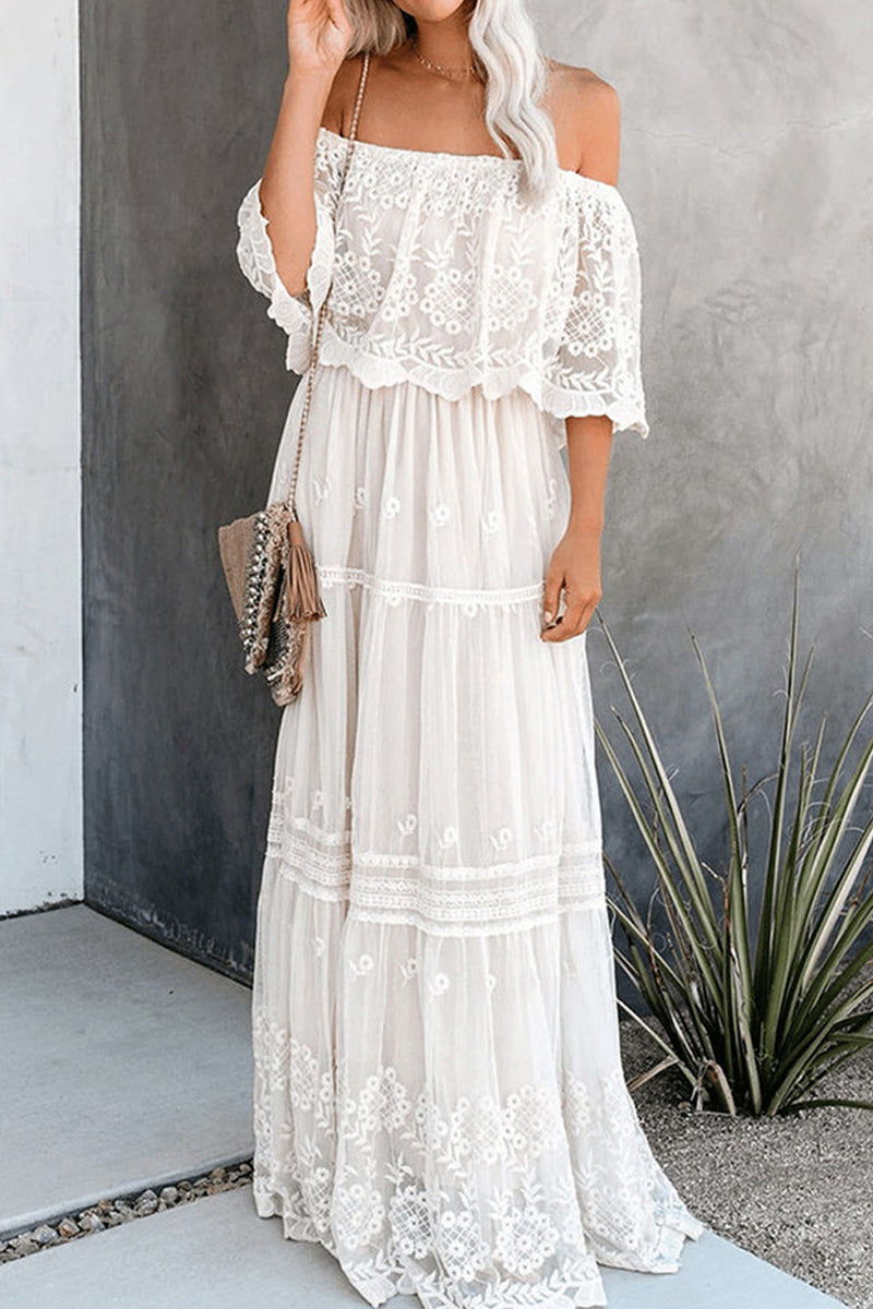 High Waist Off-shoulder Lace Maxi Dress