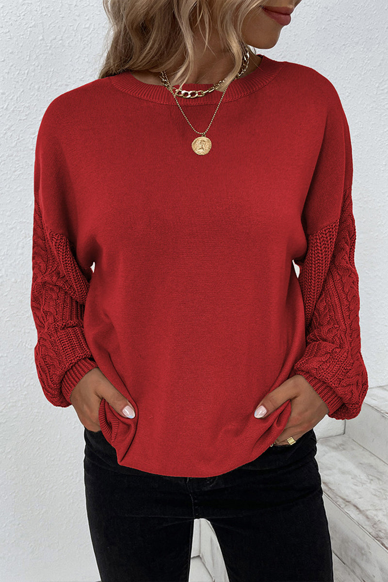 Round Neck Twist Balloon Sleeve Sweater