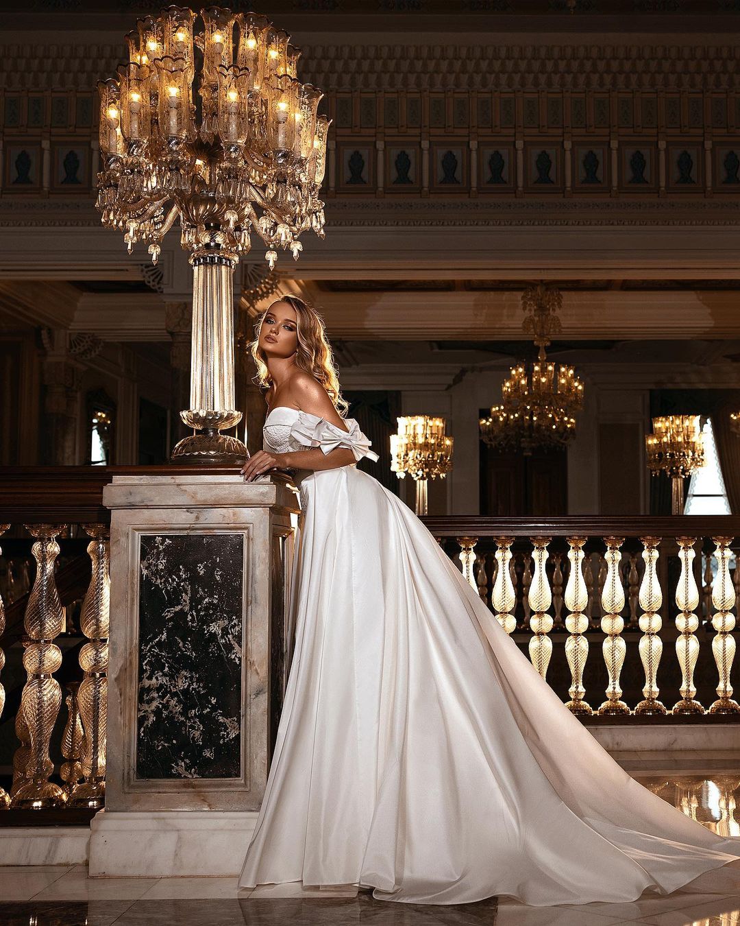 A-Line Off-the-Shoulder Lace Satin Floor-Length Bridal Gown with Sweetheart Appliques