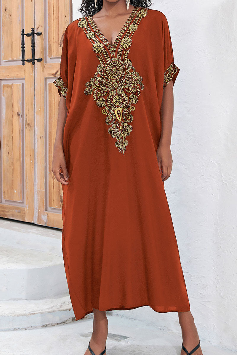 Beach Vacation Embroidered Cuff Cover Up Dress