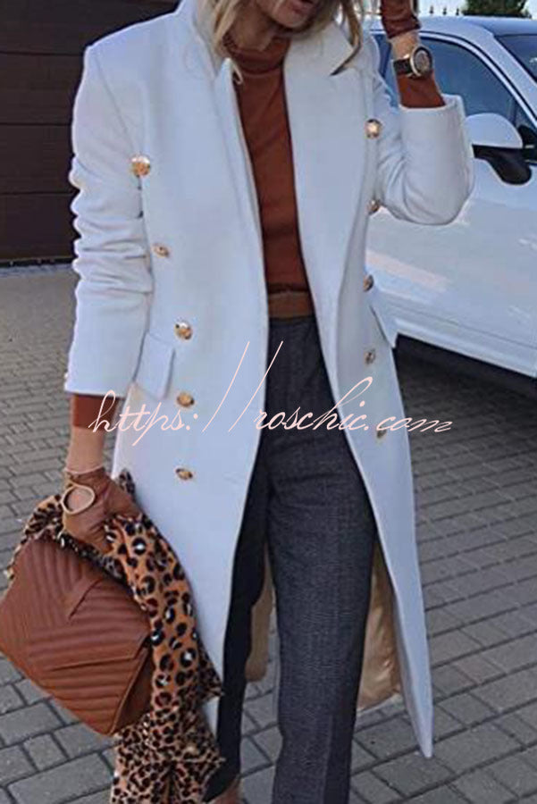 Coming In With Confidence Lapel Buttoned Pocket Long Sleeve Coat