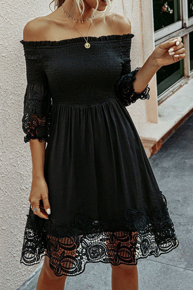 Off The Shoulder Lace Design Midi Dress