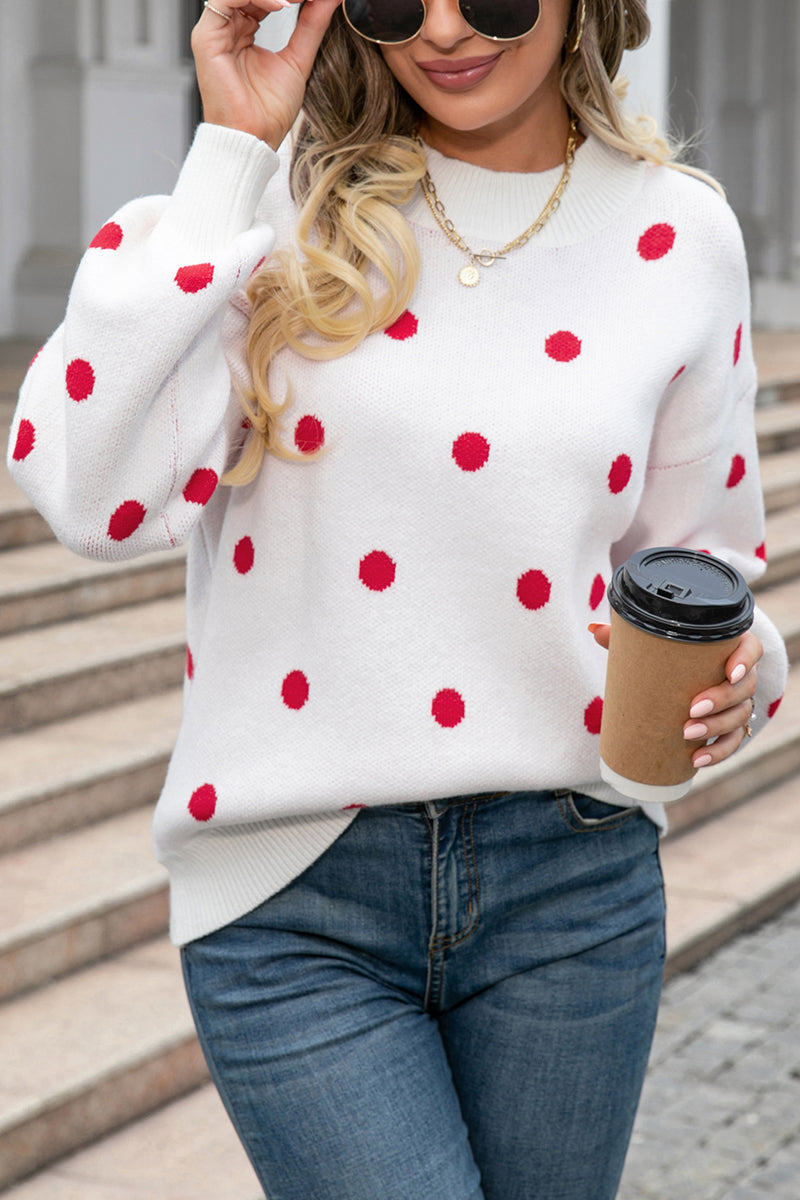 Polka Dot Knit Pullover Sweater