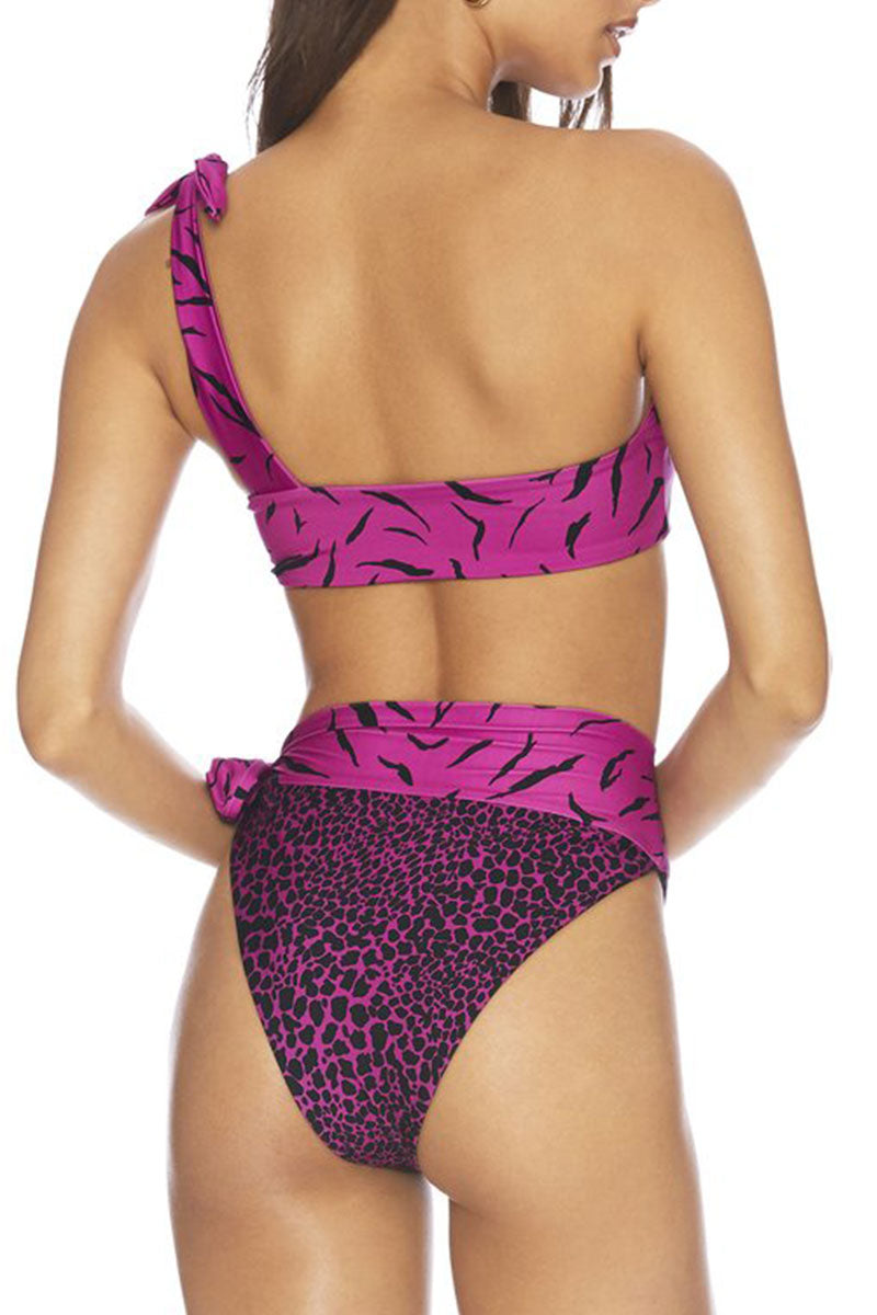 One Shoulder Leopard Print Two Pieces Swimsuit