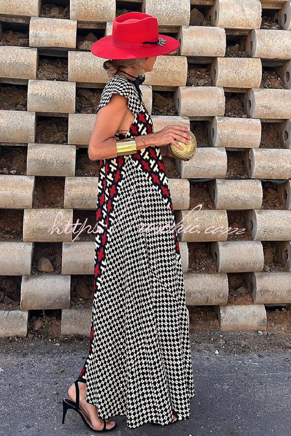 Fresh Breeze Ethnic Unique Print Ruffle Sleeve A-line Maxi Dress - Fashionpara