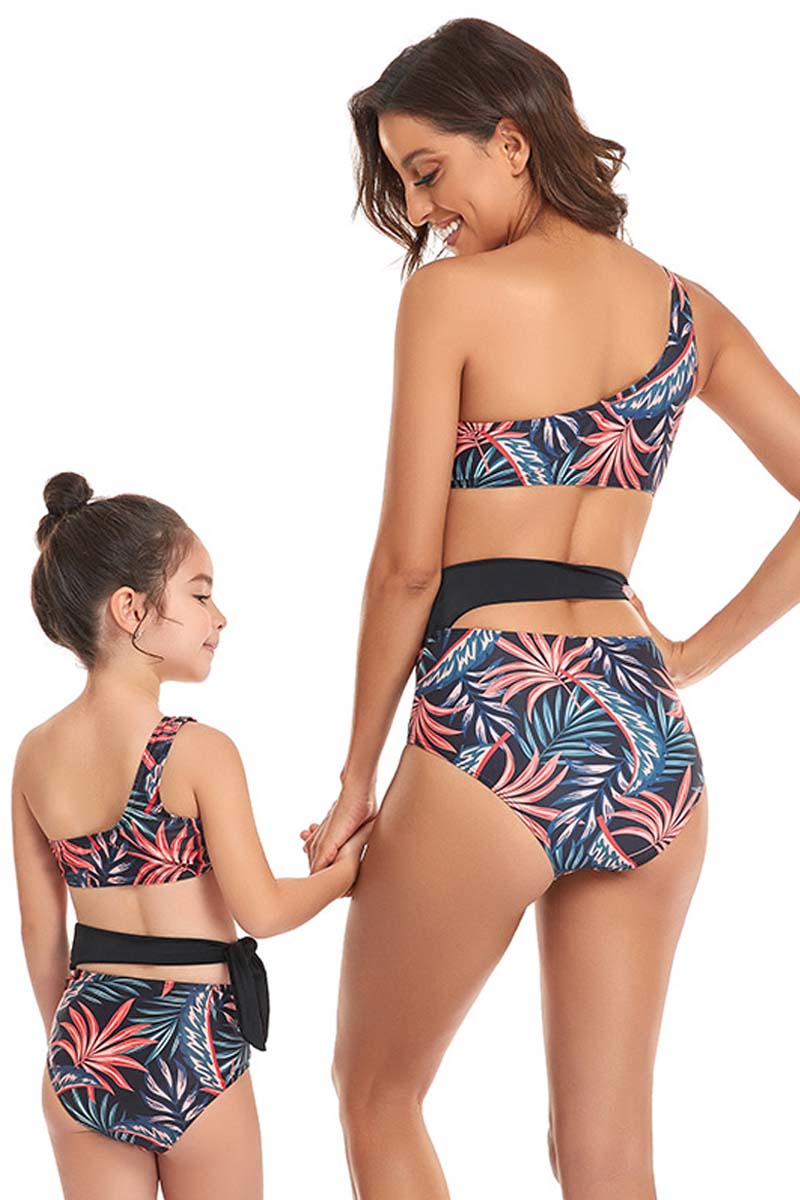 One Shoulder Zebra Print Parent-child Two Pieces Swimsuit