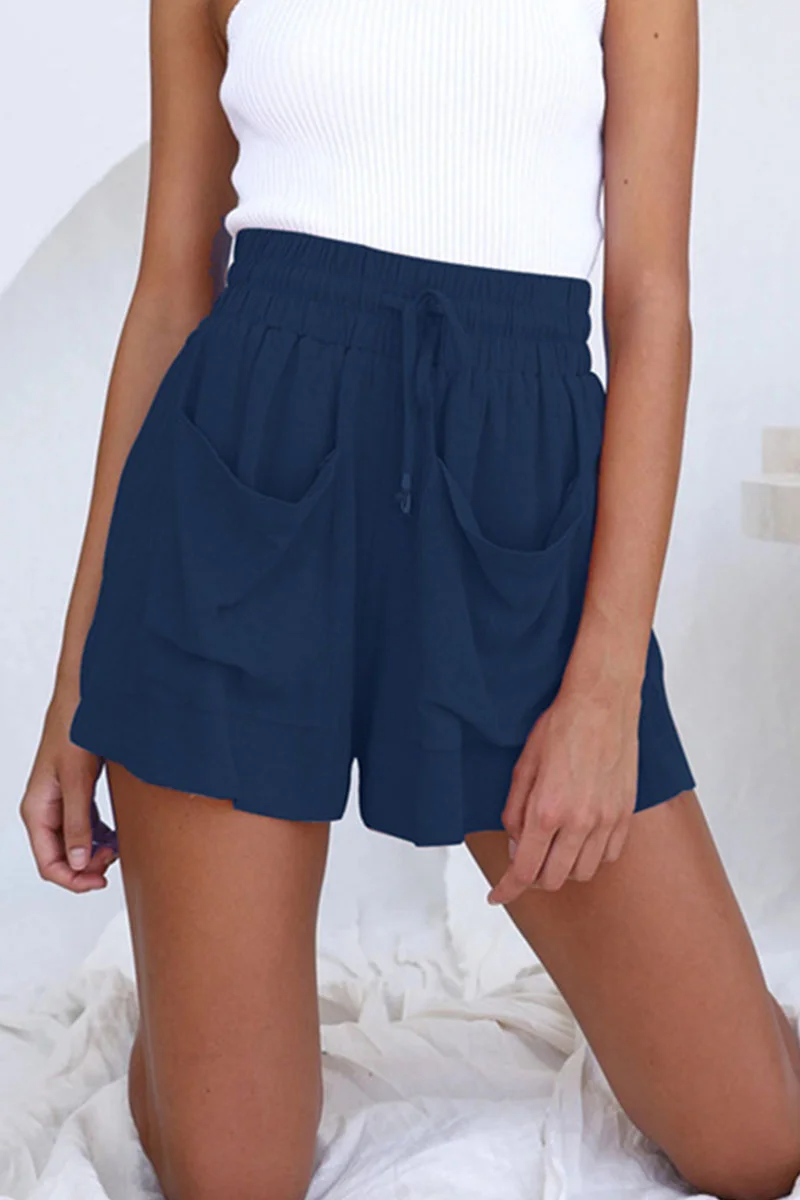 Fashion Casual Solid Pocket Loose High Waist Wide Leg Shorts