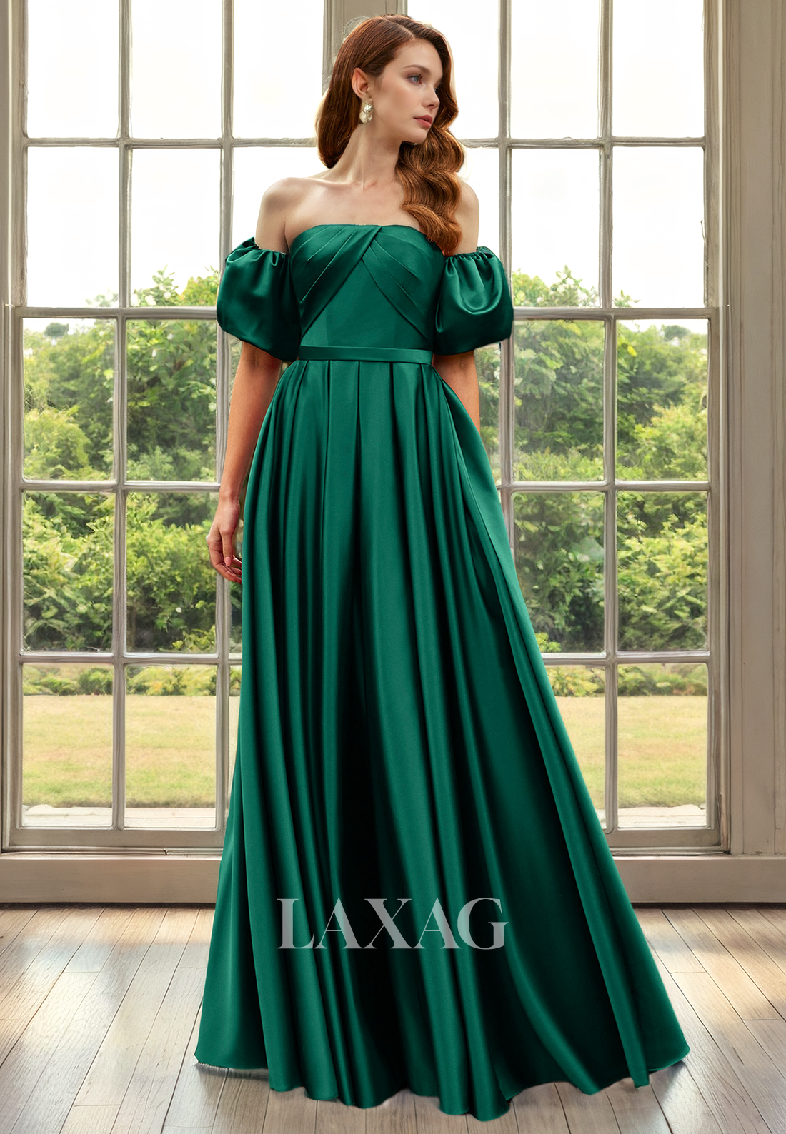 A-Line Off Shoulder Pleated Sleek Satin Elegant Mother of the Bride Dress - Fashionpara