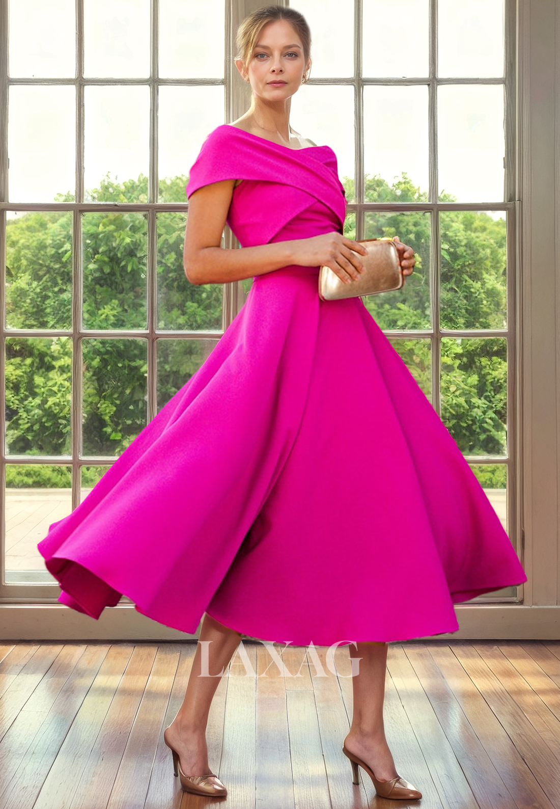 A-Line Off Shoulder Sleek Satin Ankle-Length Mother of the Bride Dress - Fashionpara