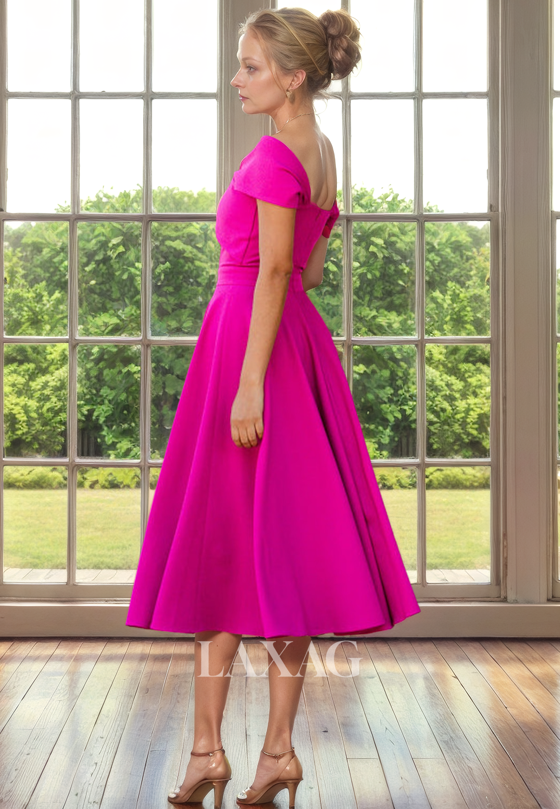 A-Line Off Shoulder Sleek Satin Ankle-Length Mother of the Bride Dress - Fashionpara