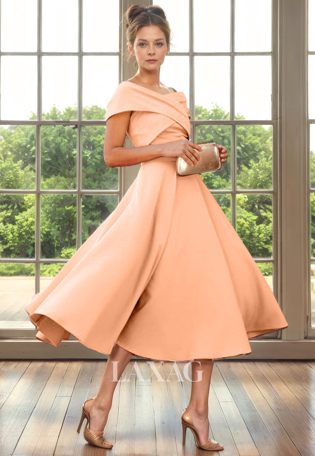 A-Line Off Shoulder Sleek Satin Ankle-Length Mother of the Bride Dress - Fashionpara