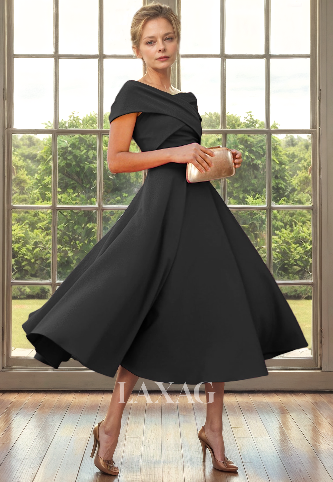 A-Line Off Shoulder Sleek Satin Ankle-Length Mother of the Bride Dress - Fashionpara