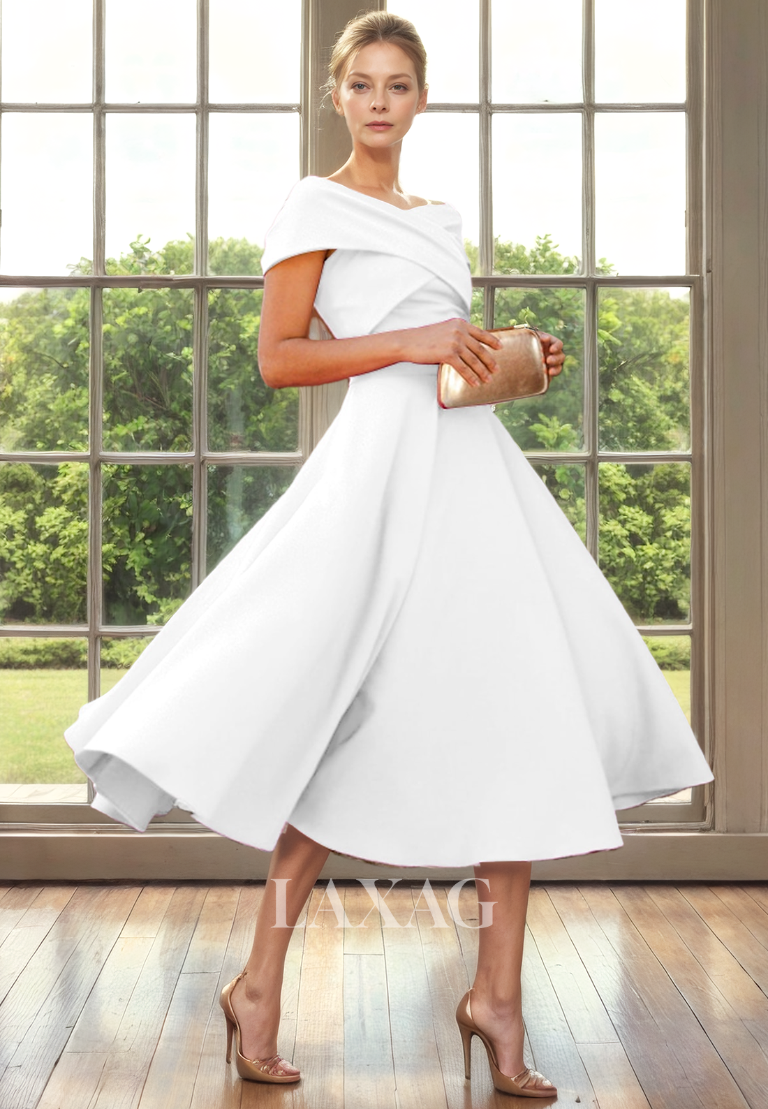 A-Line Off Shoulder Sleek Satin Ankle-Length Mother of the Bride Dress - Fashionpara