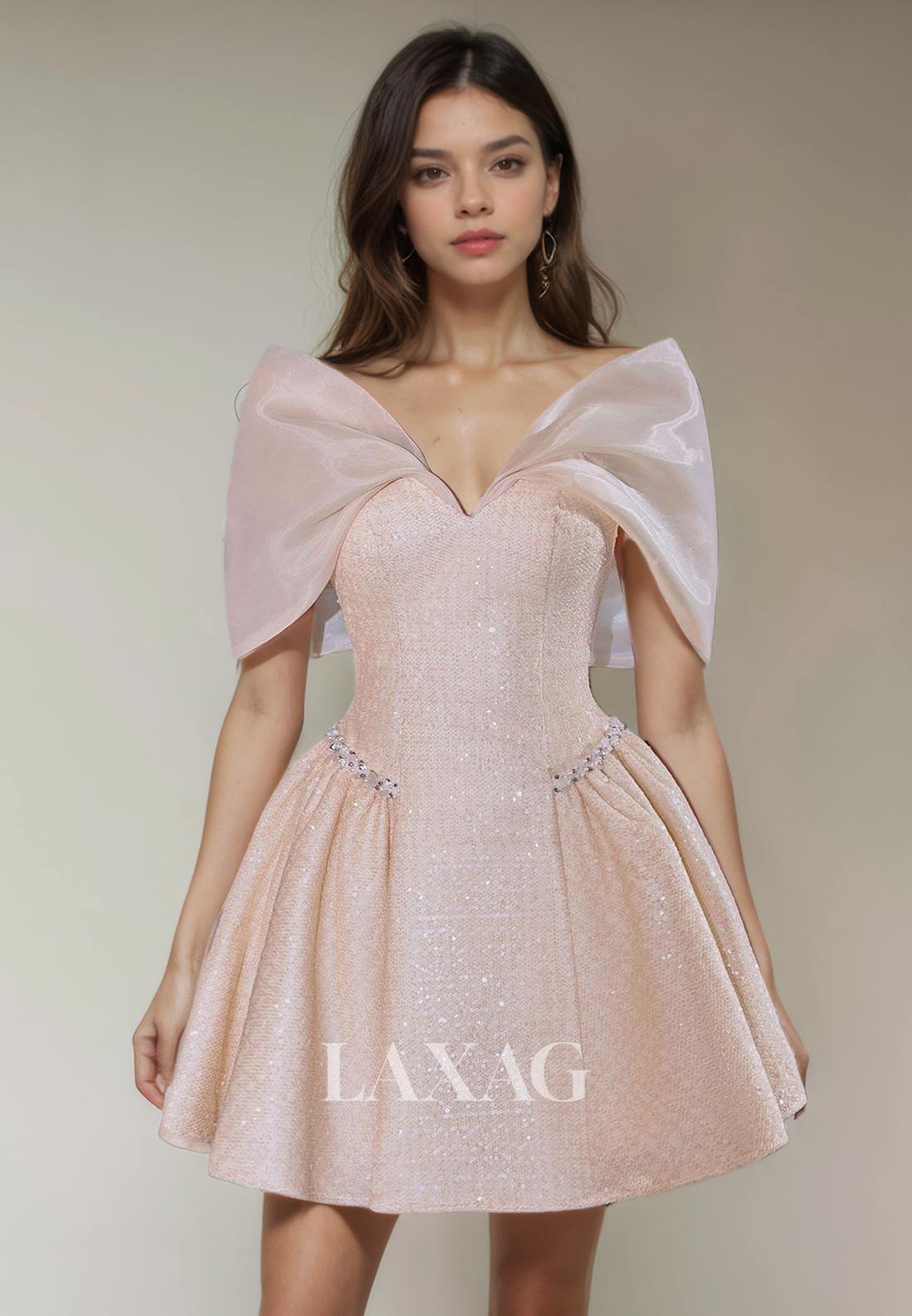 A-Line Off Shoulder Tulle Beaded Elegant Party Homecoming Dress - Fashionpara