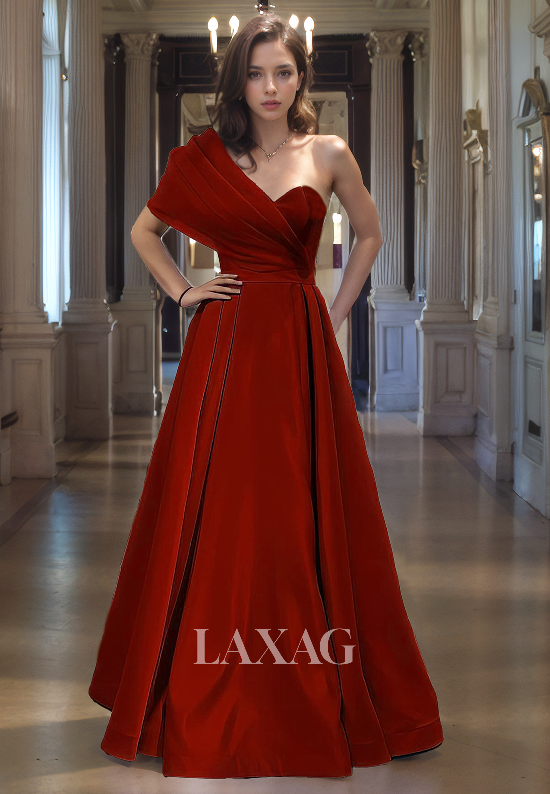 A-Line One Shoulder Pleated Sleek Satin Party Prom Formal Evening Dress - Fashionpara