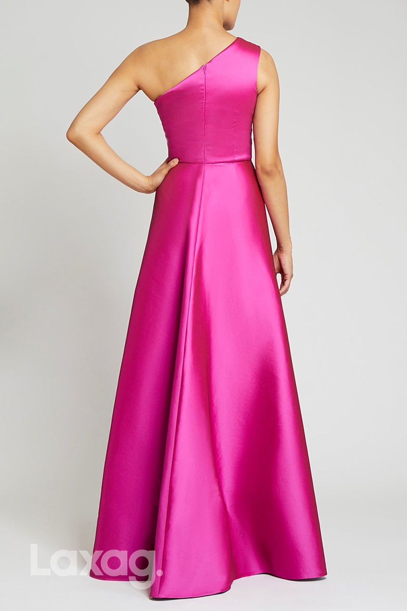 22512 - A-Line One Shoulder Sleek Satin Mother of the Bride Dress - Fashionpara