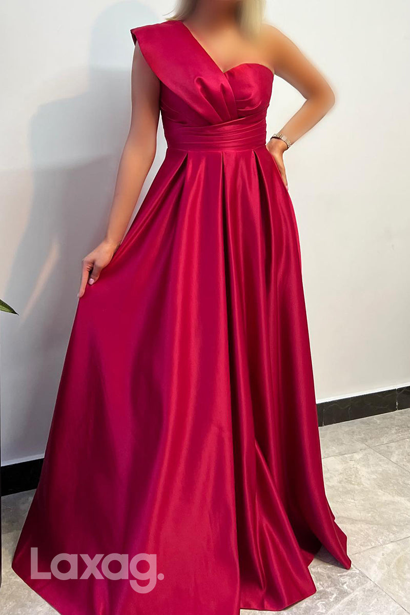 22680 - A-Line One Shoulder Sleek Satin Mother of the Bride Dress - Fashionpara