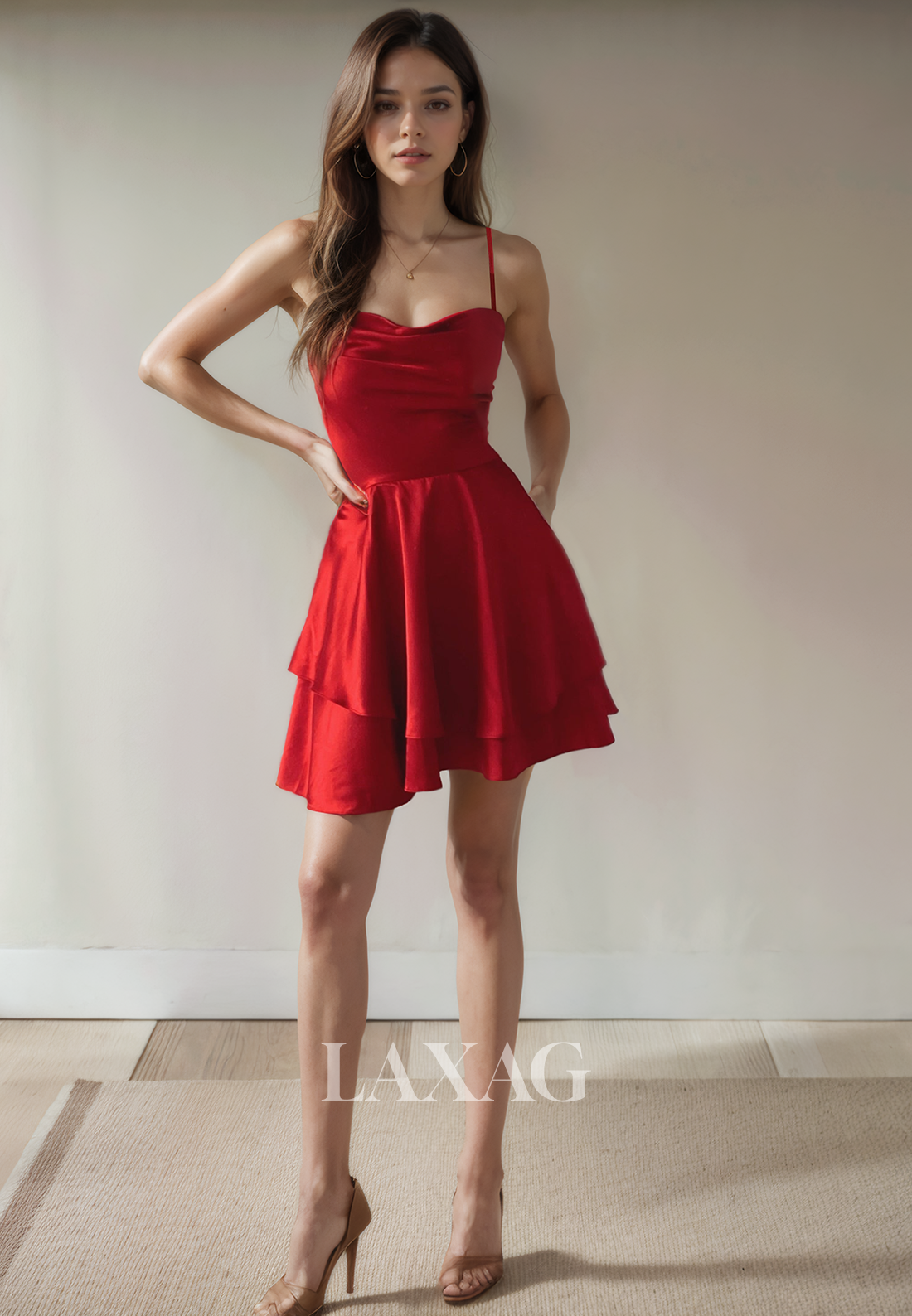 A-Line Spaghetti Straps Backless Sleek Satin Party Homecoming Dress