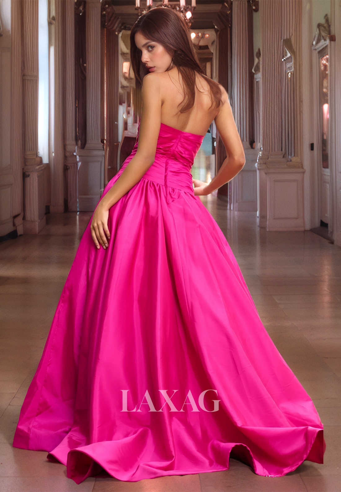 A-Line Strapless Beaded Sleek Satin Elegant Party Prom Formal Evening Dress - Fashionpara